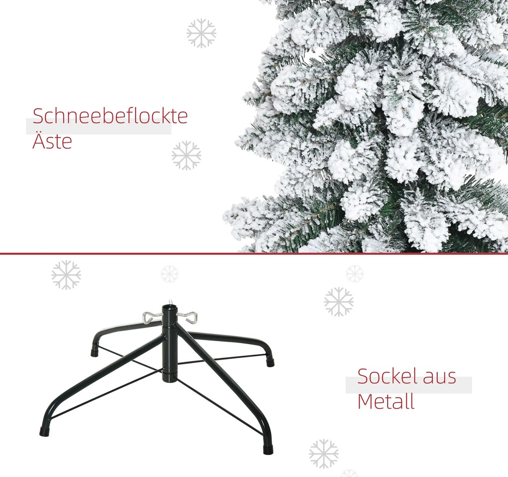 HOMCOM Τεχνητό Χριστουγεννιάτικο Δέντρο, Χιονισμένο, Στενό Σχέδιο, Πυράντοχο, 210 εκ., Πράσινο/Λευκό