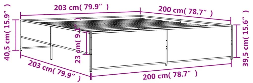 Πλαίσιο Κρεβατιού Καφέ Δρυς 200x200 εκ. Επεξ. Ξύλο &amp; Μέταλλο - Καφέ