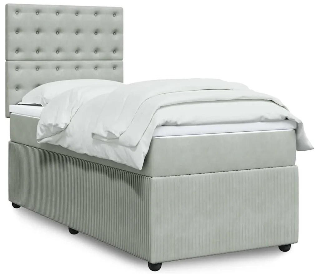 vidaXL Κρεβάτι Boxspring με Στρώμα Ανοιχτό Γκρι 90x190 εκ. Βελούδινο