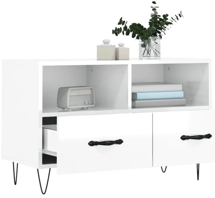 vidaXL Έπιπλο Τηλεόρασης Γυαλ. Λευκό 80x36x50 εκ. Επεξεργασμένο Ξύλο