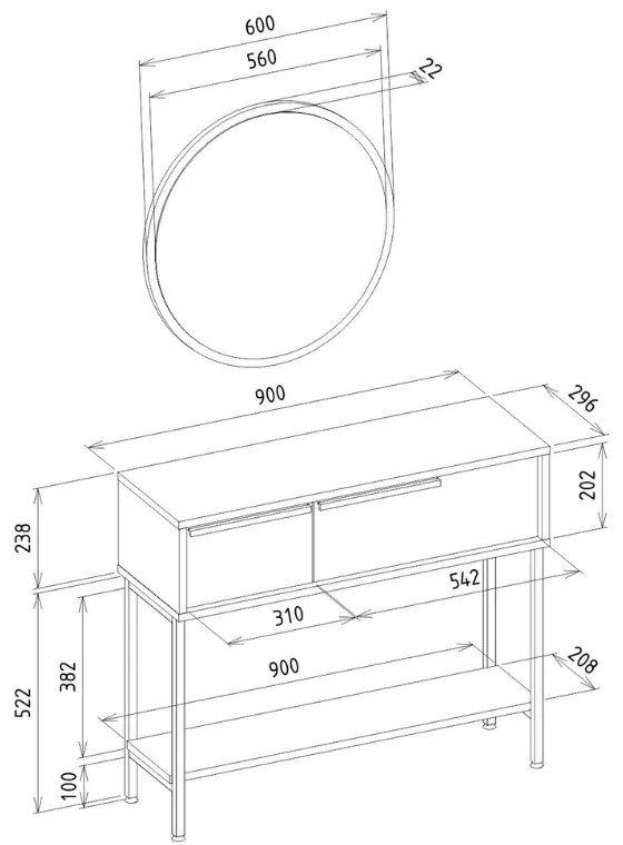 ΚΟΝΣΟΛΑ ΜΕ ΚΑΘΡΕΠΤΗ SUZY MEGAPAP ΧΡΩΜΑ SEPET OAK 90X29,6X76ΕΚ.