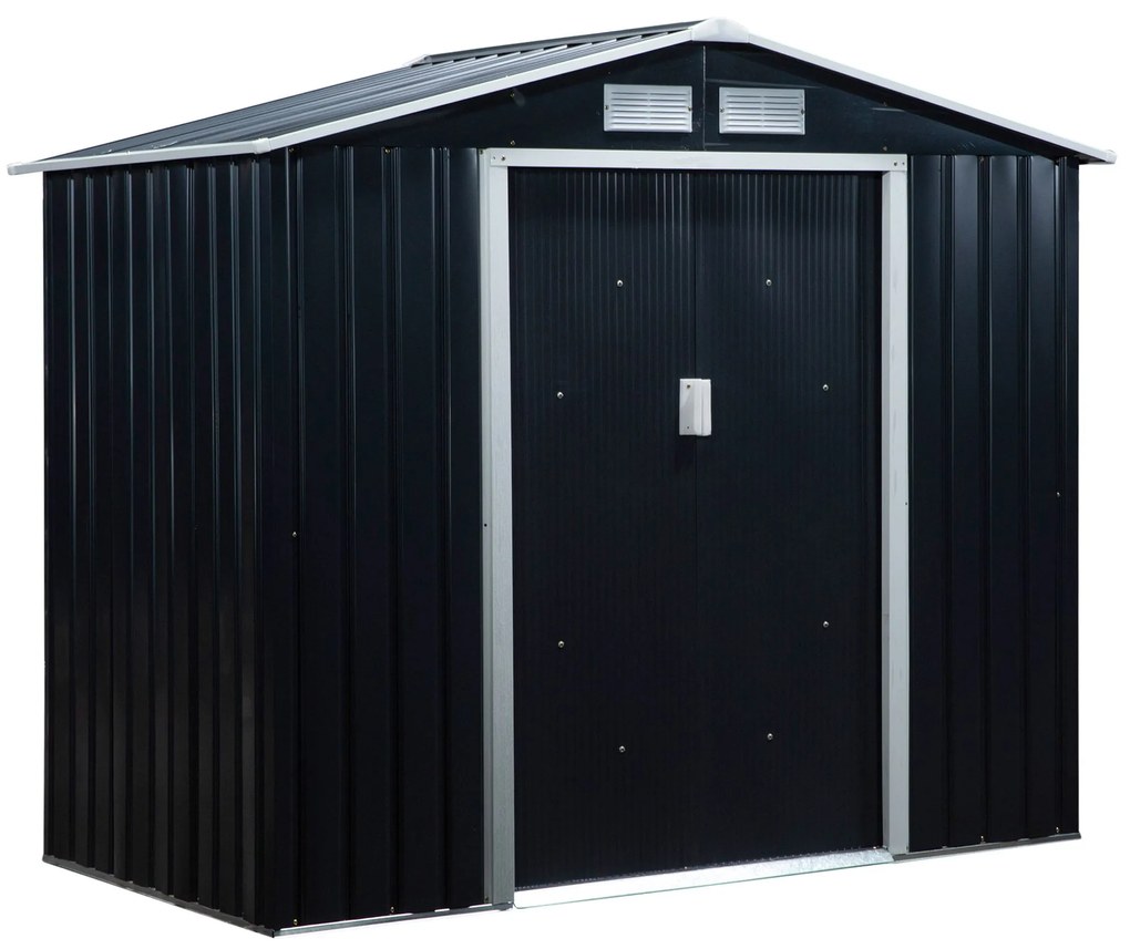 Outsunny Αποθήκη Εργαλείων με Συρόμενες Πόρτες 2,13 x 1,30 x 1,85μ Μέταλλο Ανθρακί Γκρι