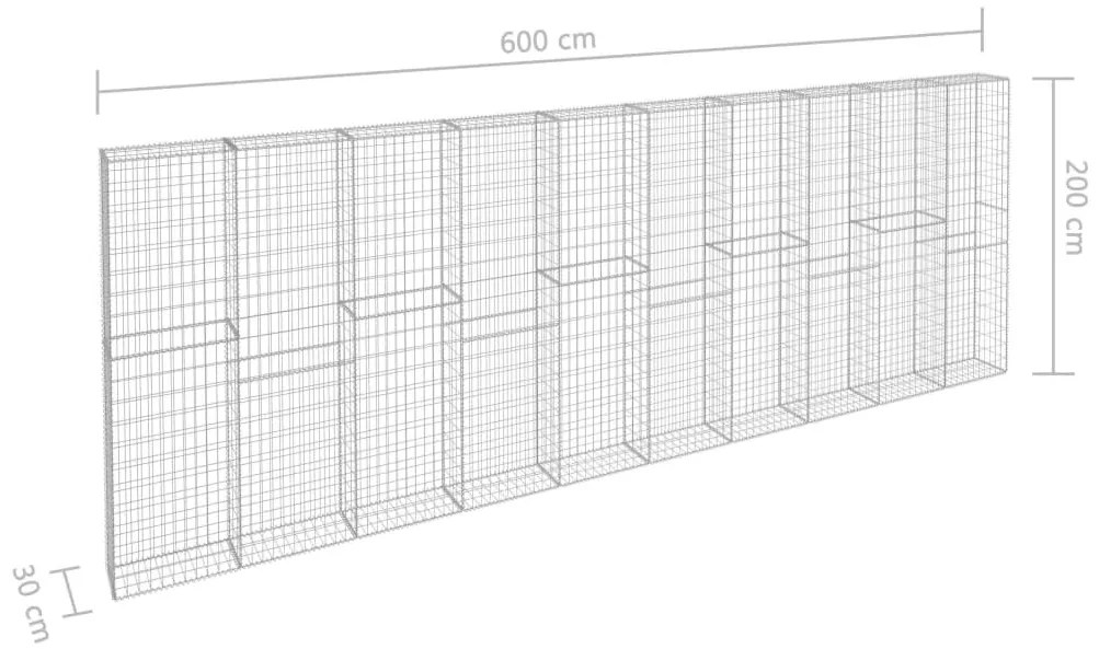 Συρματοκιβώτιο Τοίχος 600x30x200 εκ. Γαλβαν.Χάλυβας + Καλύμματα - Ασήμι