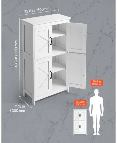 VEVOR Wooden Bathroom Floor Cabinet Storage Organizer Adjustable Shelf White