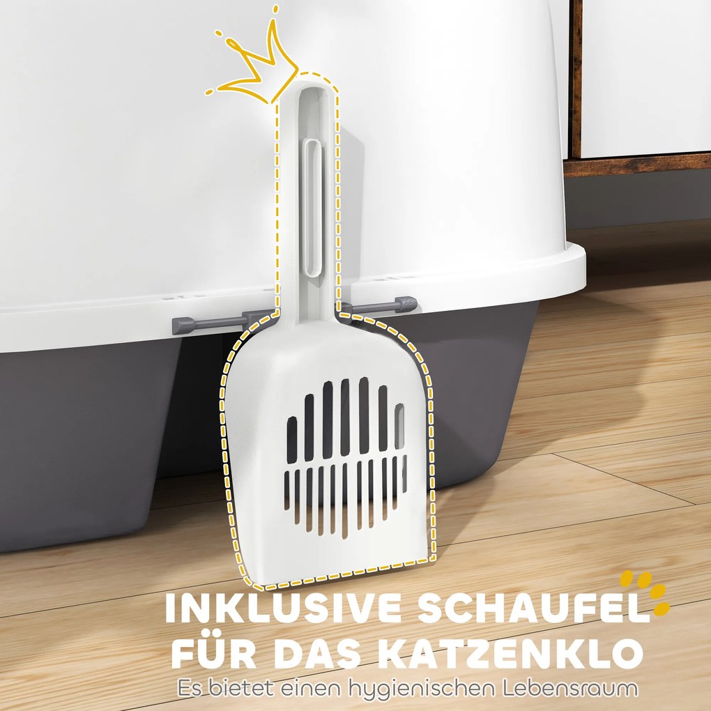 PawHut Τουαλέτα Γάτας, Κουτί Άμμου Γάτας με Κάλυμμα και Φτυάρι, Εύκολο στο Καθάρισμα, Κλειδώνει, Λευκό