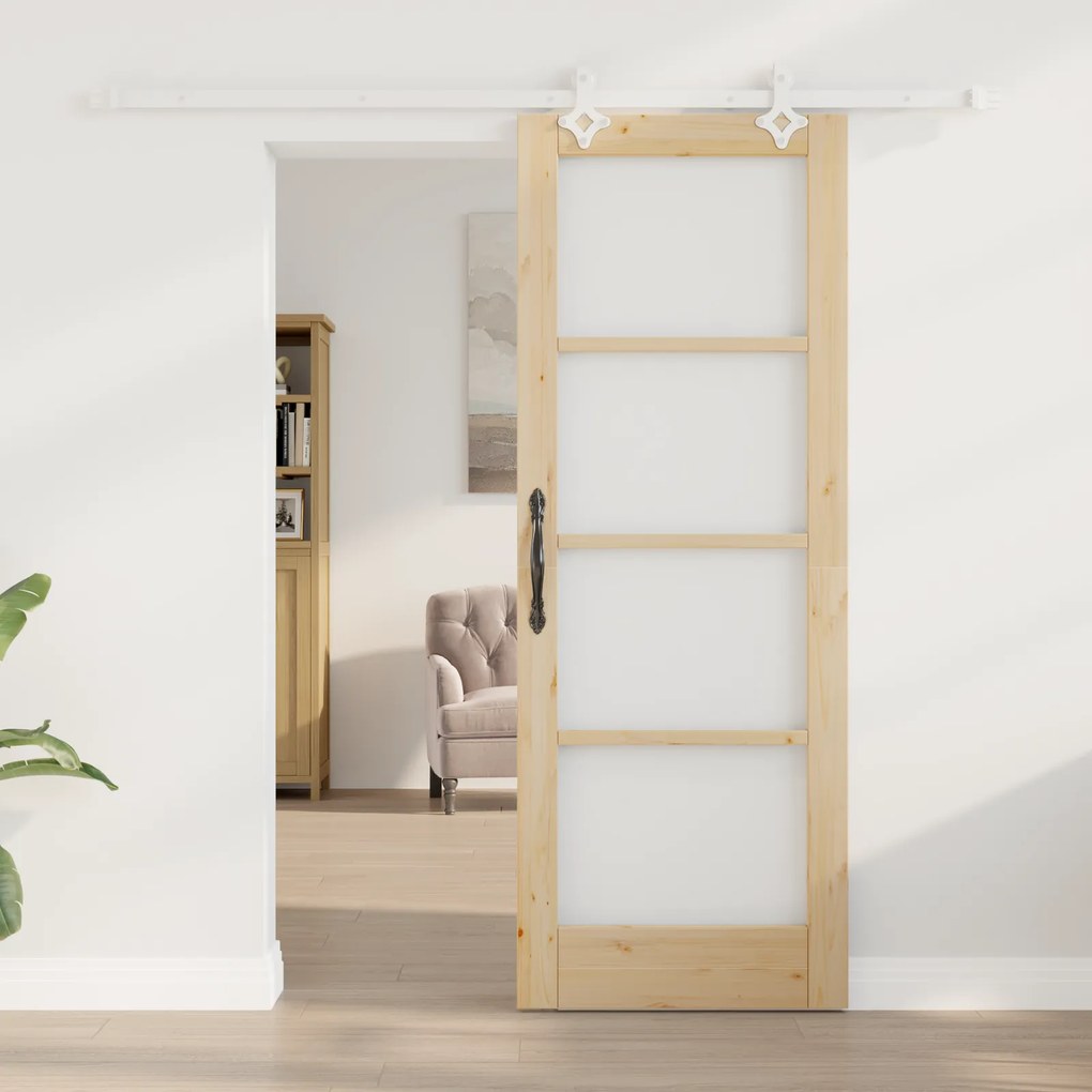 vidaXL Σετ Κυλιόμενης Πόρτας  με Υλικά 73.5x198.5 εκ. Στερεό Ξύλο Πεύκου