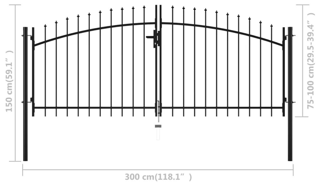 vidaXL Πόρτα Περίφραξης Διπλή με Λόγχες 300 x 150 εκ.