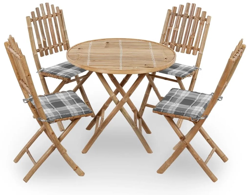 Σετ Τραπεζαρίας Εξ. Χώρου Πτυσσόμενο 5 τεμ. Μπαμπού &amp; Μαξιλάρια
