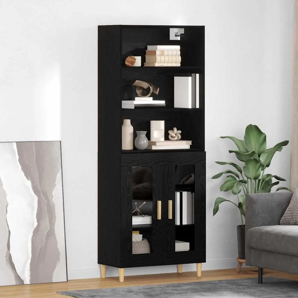 Highboard Μαύρη Οξυά 69,5 x 34 x 180 εκ. Επεξεργασμένο ξύλο