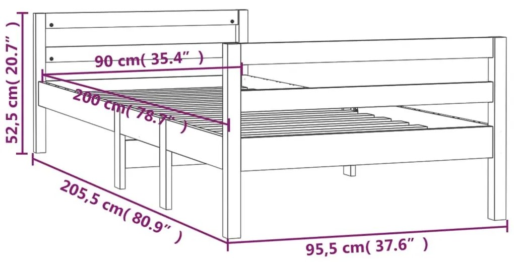 Σκελετός Κρεβατιού Χωρίς Στρώμα 90x200 εκ Μασίφ Ξύλο Πεύκου - Καφέ