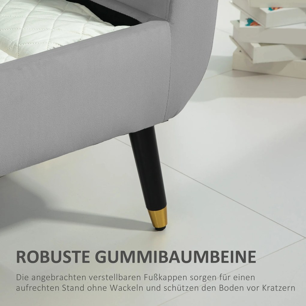 HOMCOM Παγκάκι με Αποθηκευτικό Χώρο και Μπράτσα, Κουτί Αποθήκευσης, Βελούδινο Πολυεστέρας, Καουτσούκ Ξύλο, Ανοιχτό Γκρι, 107 x 42 x 65 cm