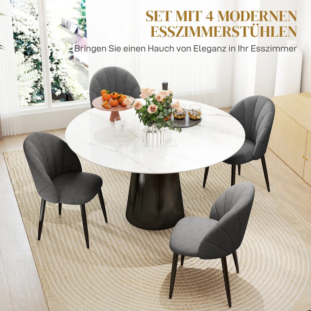 HOMCOM Σετ 4 καρεκλών τραπεζαρίας, καρέκλες κουζίνας με όψη βελούδου, ατσάλινα πόδια, χωρίς μπράτσα, Γκρι
