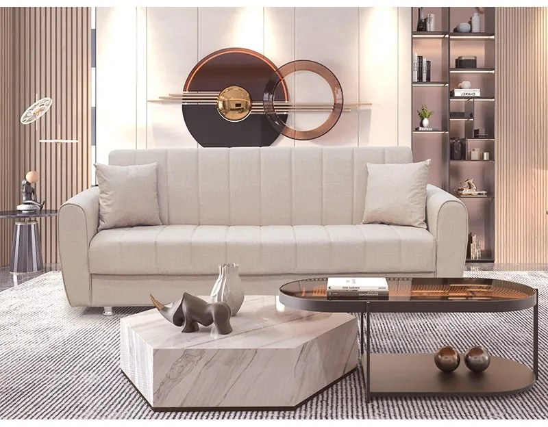 ELVA LIGHT BROWN ΥΦΑΣΜΑ 3ΘΕΣΙΟΣ ΚΑΝΑΠΕΣ/ΚΡΕΒΑΤΙ ΜΕ ΑΠΟΘ.ΧΩΡΟ