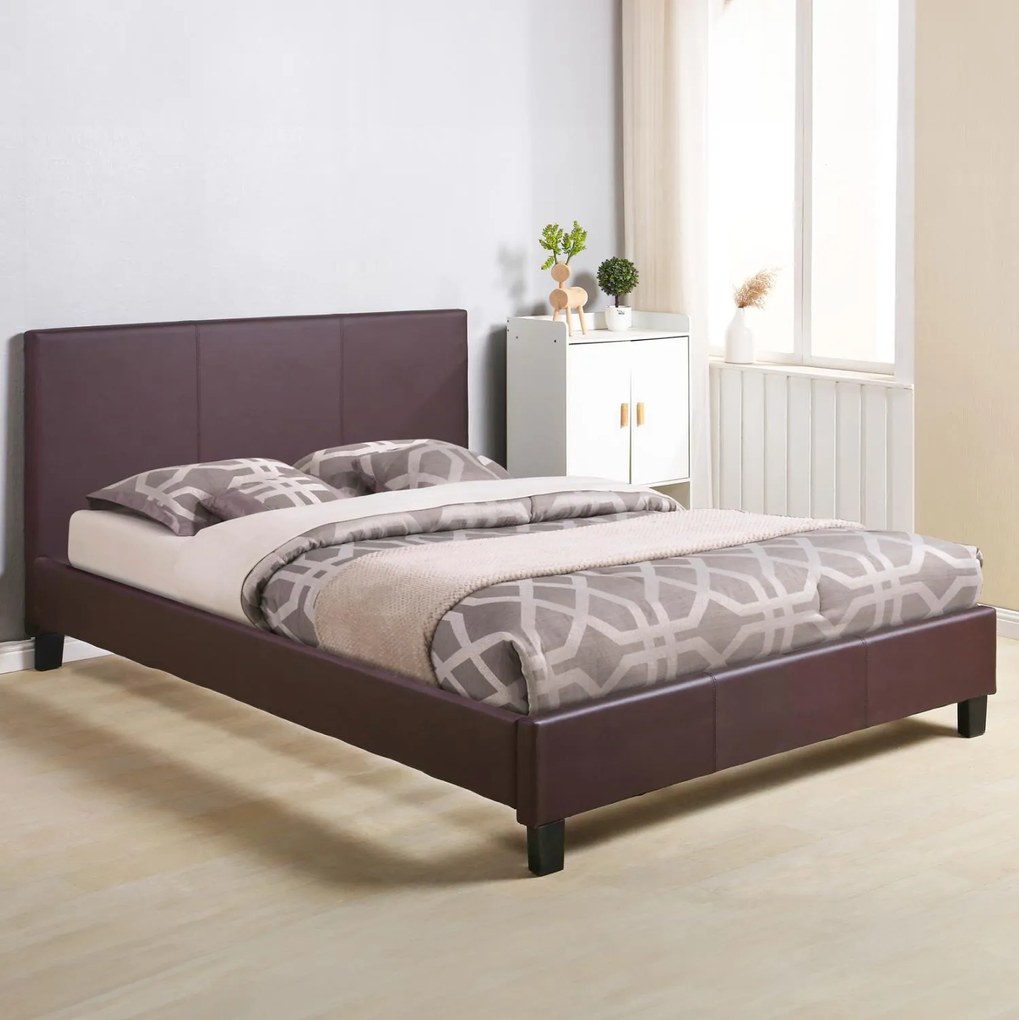 Επενδυμένο Κρεβάτι με Στρώμα BECCA Διπλό Καφέ Τεχνόδερμα 150x200εκ 157x207x96 εκ.