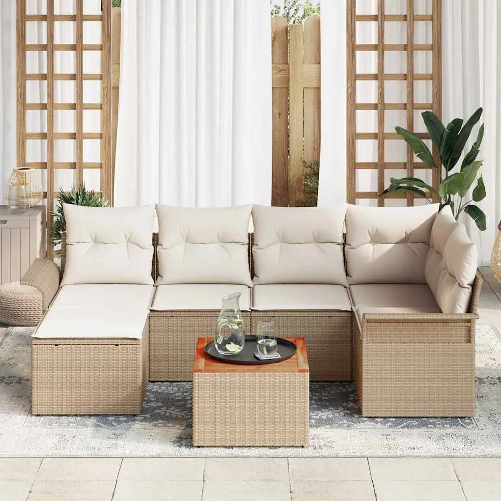 vidaXL Σετ Καναπέ Κήπου 7 pcs Μπεζ Πολυ ράταν
