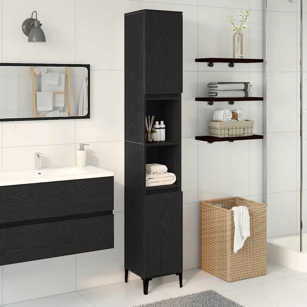 vidaXL Ντουλάπι Μπάνιου Μαύρη δρυς 30 x 30 x 190 εκ Επεξεργασμένο ξύλο