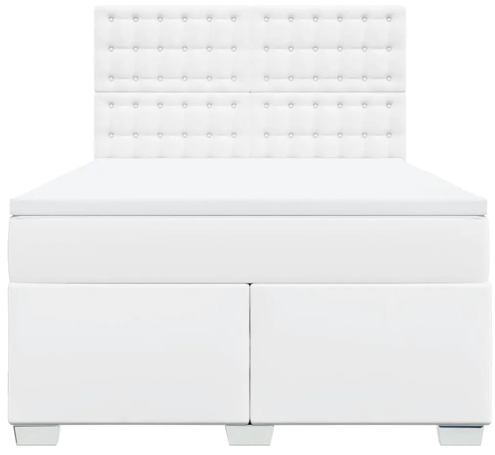 vidaXL Κρεβάτι Boxspring με Στρώμα Λευκό 160x200εκ.από Συνθετικό Δέρμα