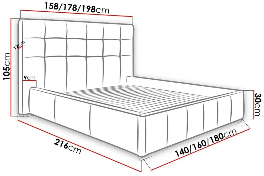 Κρεβάτι Florence 100, Διπλό, Γκρι, 180x200, Οικολογικό δέρμα, Τάβλες για Κρεβάτι, 198x216x105cm, 95 kg | Epipla1.gr
