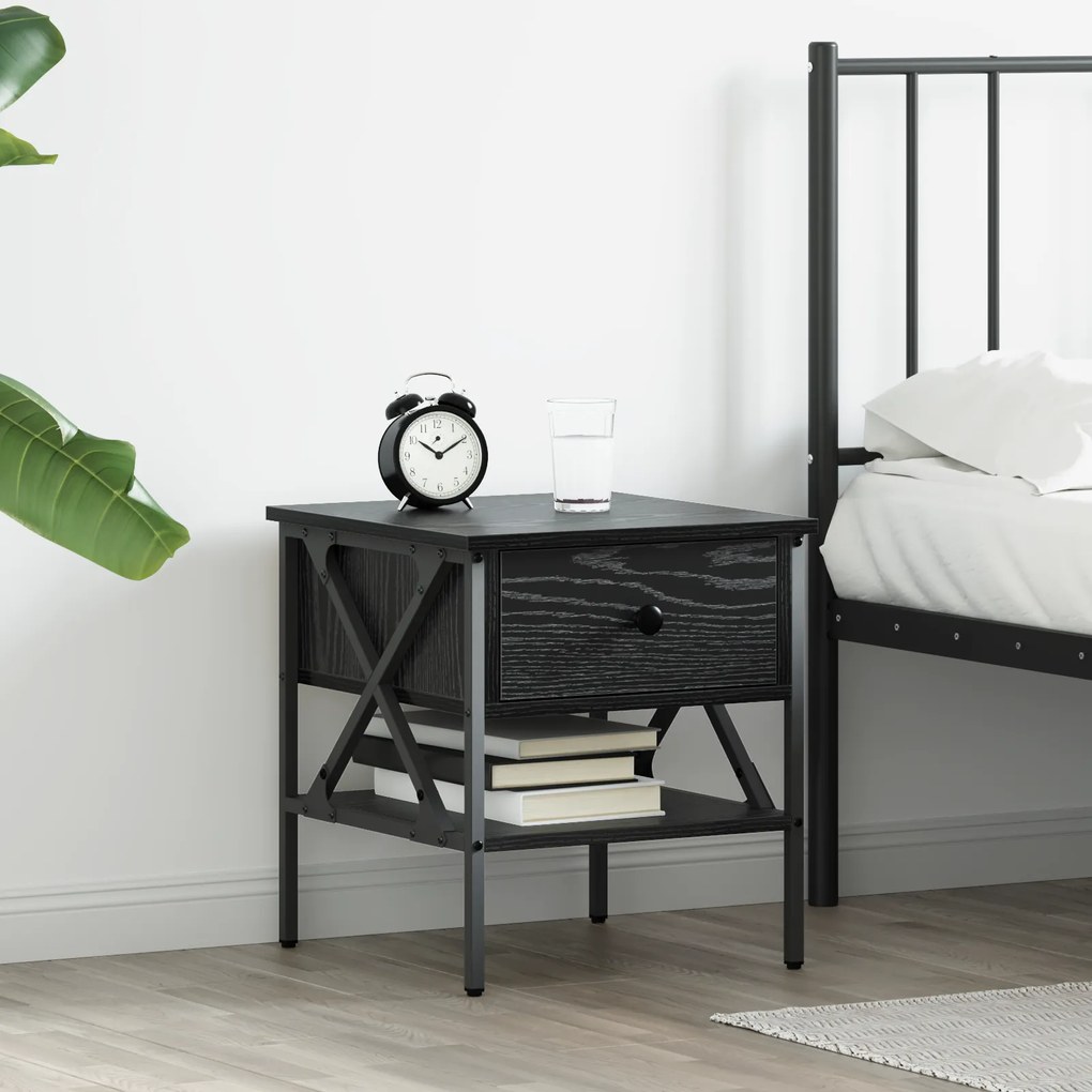 vidaXL κομοδίνο Μαύρη δρυς 40x42x45 εκ Επεξεργασμένο ξύλο