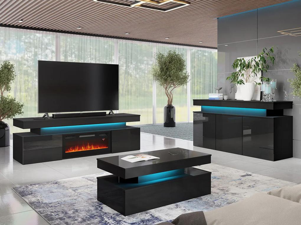 Τραπέζι Tv Merced N104, Μαύρο, Γυαλιστερό μαύρο, 190x59x41cm, 84 kg | Epipla1.gr