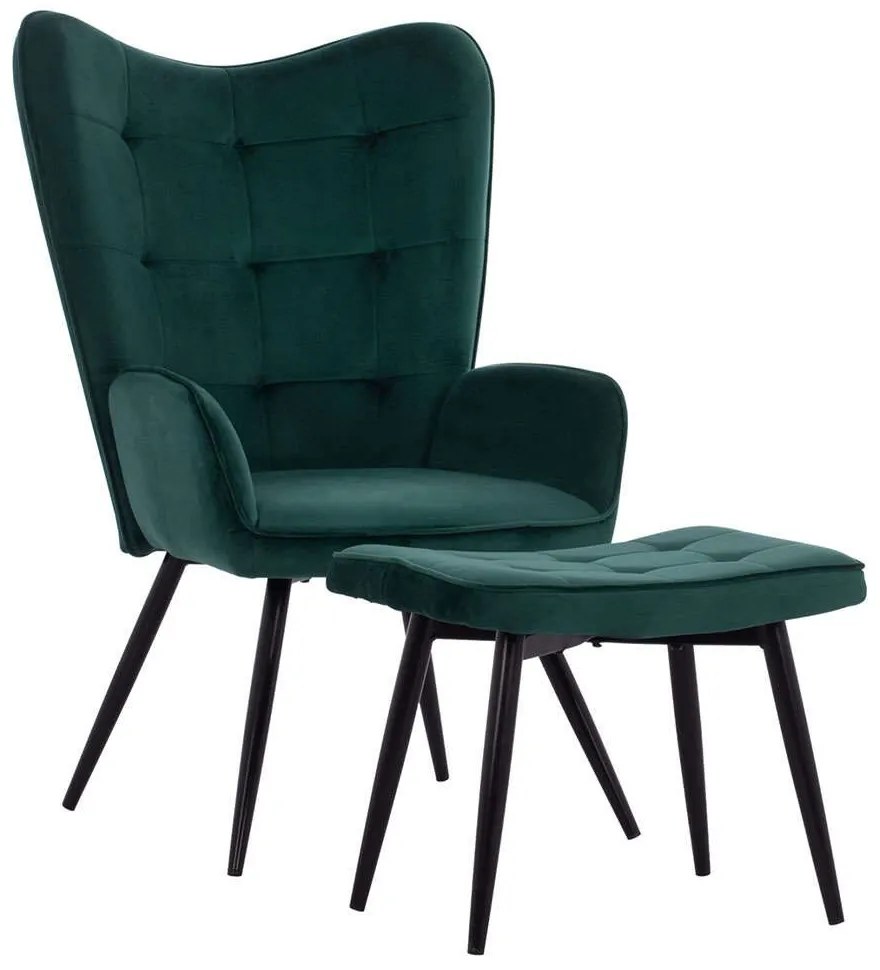 Πολυθρόνα - Μπερζέρα Με Υποπόδιο Crawley HM8918.03 70x57x103cm Black-Green