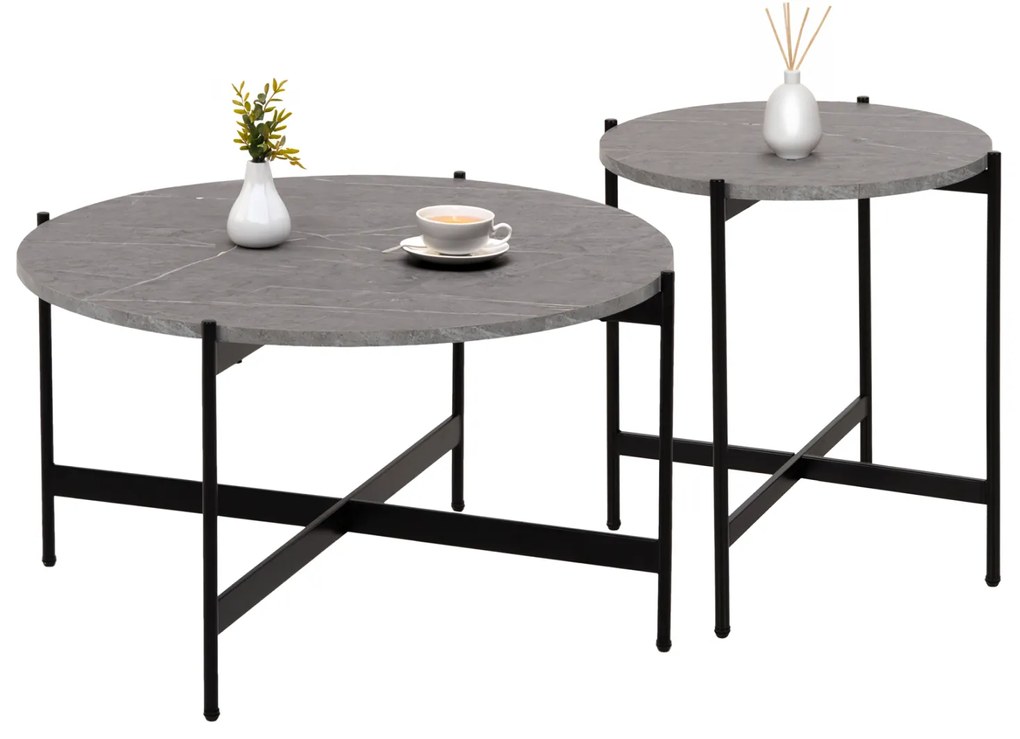 ΣΕΤ 2ΤΜΧ ΤΡΑΠΕΖΙΑ ΣΑΛΟΝΙΟΥ RONDA HM21089.01 MDF ΓΚΡΙ ΜΑΡΜΑΡΟ Φ80εκ & Φ50εκ