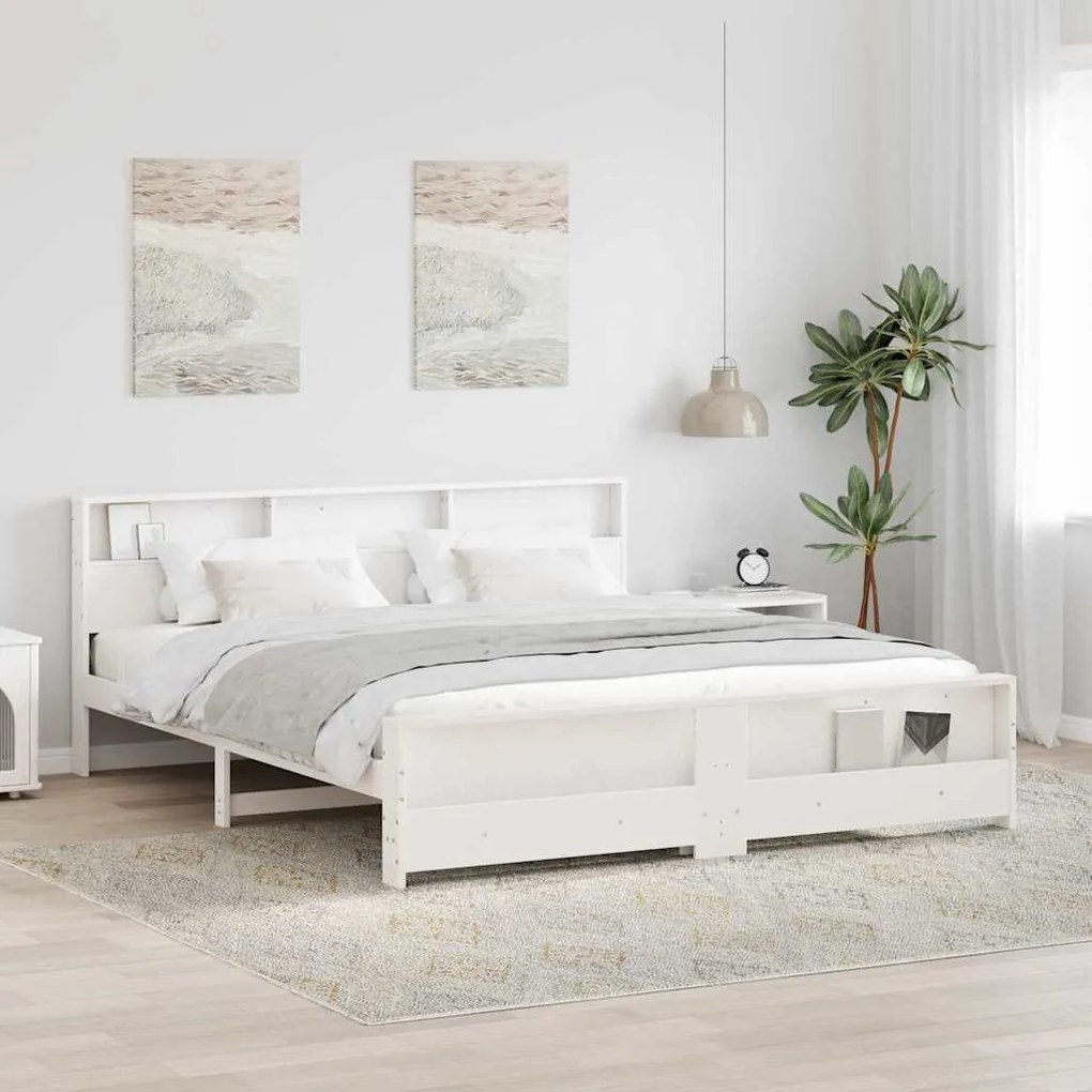 vidaXL Σκελετός Κρεβατιού Λευκό 200 x 200 cm Μασίφ ξύλο πεύκου