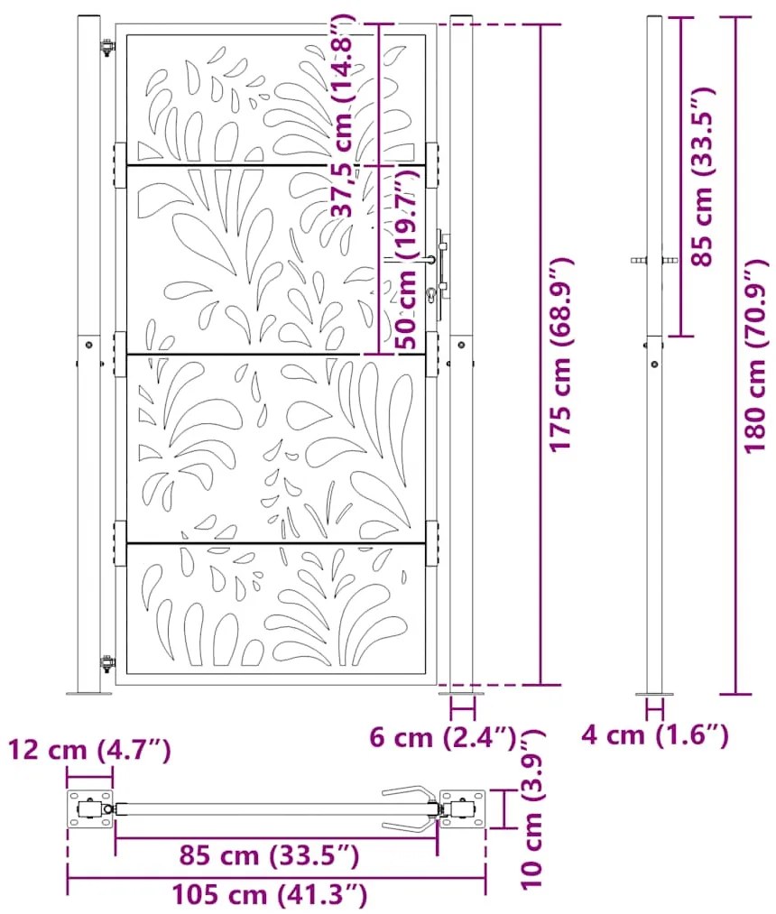 Πύλη κήπου 105x180 cm από χάλυβα με κυματοειδές σχέδιο - Καφέ