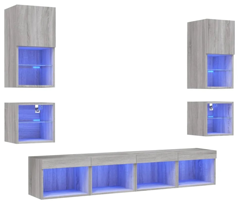 vidaXL Έπιπλα Τοίχου Τηλεόρασης 8 τεμ. LED Γκρι Sonoma από Επεξ. Ξύλο