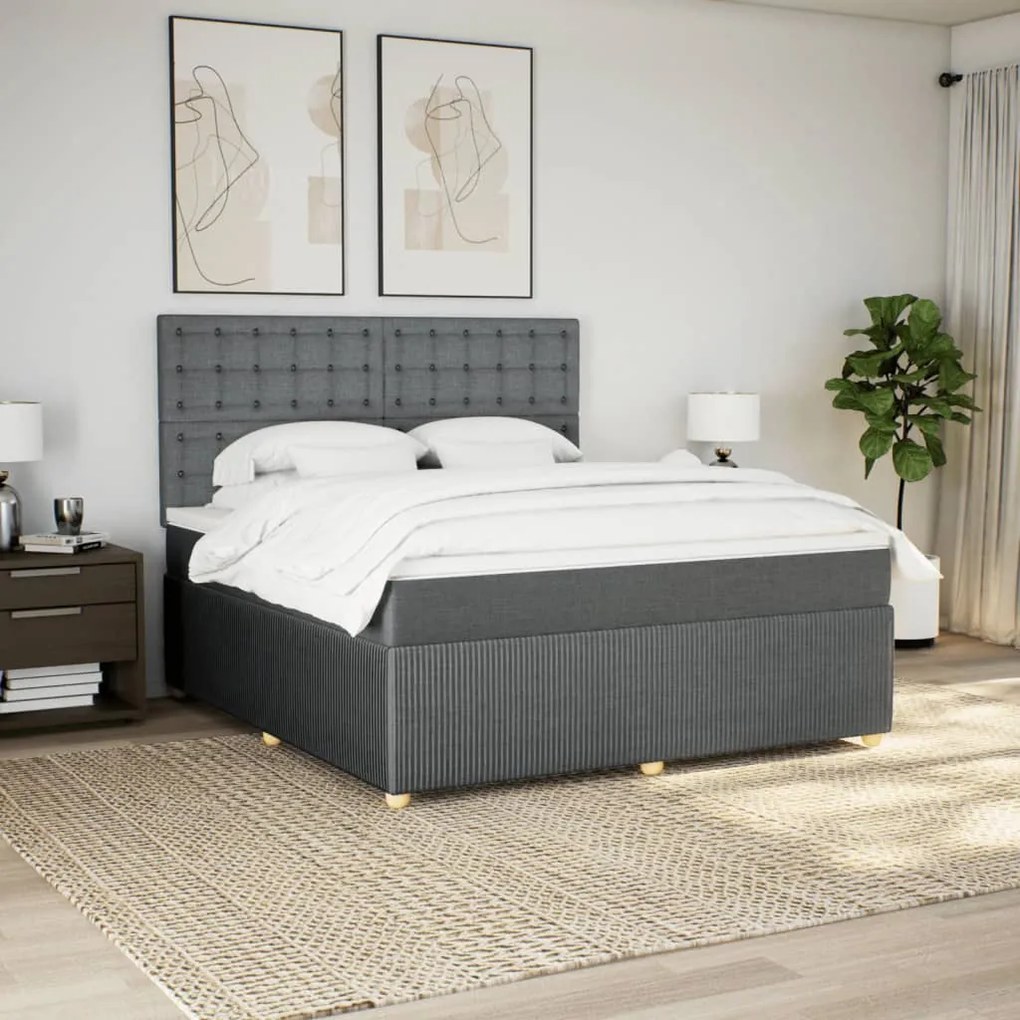 vidaXL Κρεβάτι Boxspring με Στρώμα Σκούρο Γκρι 180x200 εκ Υφασμάτιν