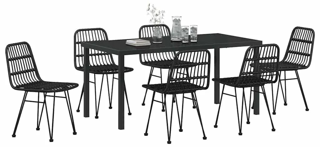 vidaXL Σέτ φαγητού για κήπο 7 pcs Μαύρο Χάλυβας με επίστρωση πούδρας