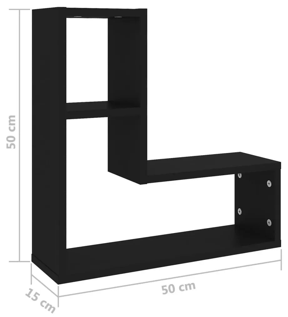 Ραφιέρες Τοίχου 2 τεμ. Μαύρες 50 x 15 x 50 εκ. από Μοριοσανίδα - Μαύρο