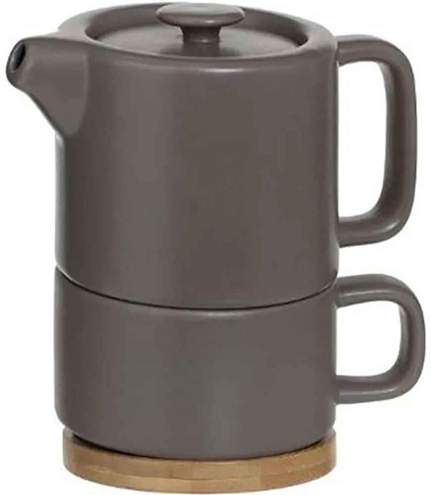 Τσαγιέρα Με Κούπα Κεραμική 07.160724A Grey Ceramic