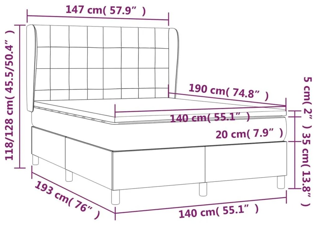 Κρεβάτι Boxspring με Στρώμα Μπλε 140x190 εκ. Υφασμάτινο - Μπλε