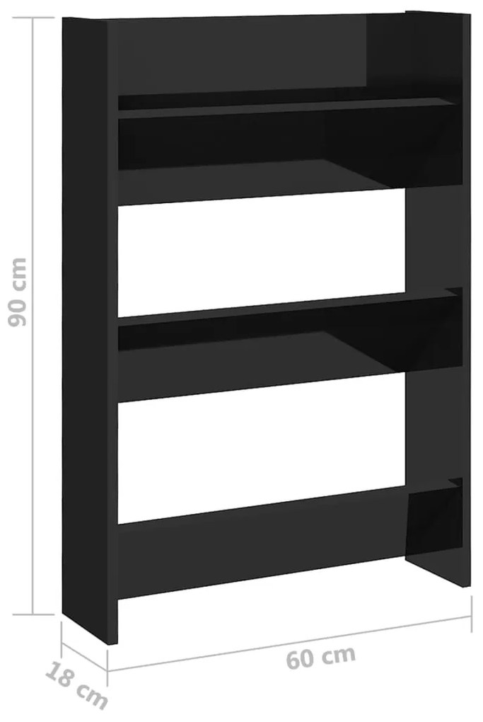 vidaXL Παπουτσοθήκη Τοίχου Γυαλ. Μαύρο 60 x 18 x 90 εκ. Επεξ. Ξύλο