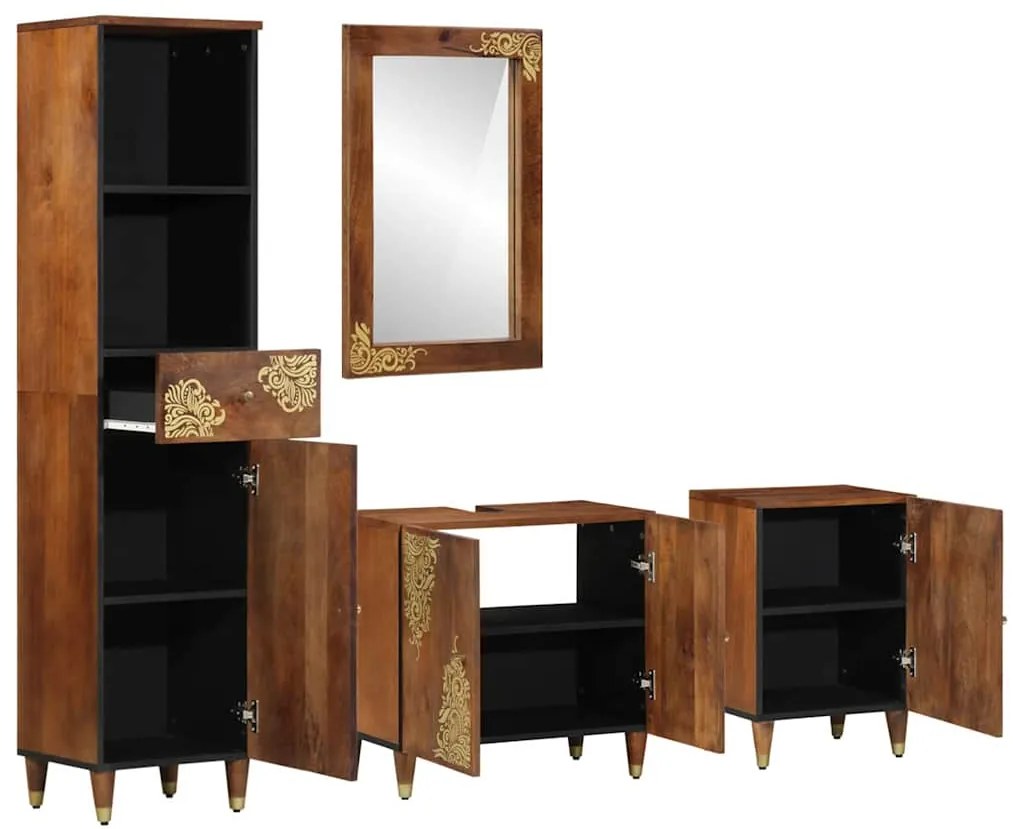 vidaXL Σετ Επίπλων Μπάνιου Επιτοίχιο 4 pcs Καφέ 62 x 33 x 58 εκ.