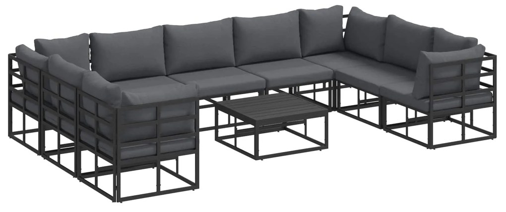 Σετ Καναπέ Κήπου με μαξιλάρι 10 pcs Μαύρο Αλουμίνιο