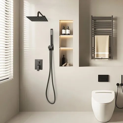 VEVOR Shower Faucet Set 10&quot; Square Rain Shower Head and Hand Set Matte Black