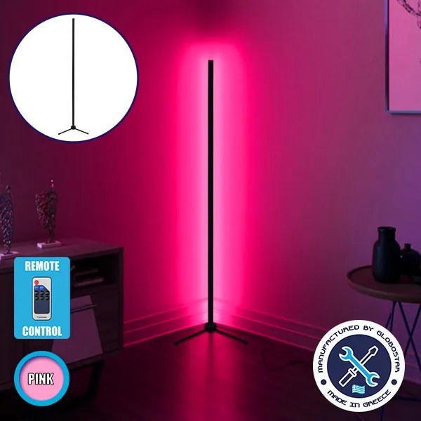 GLOBO-200-7 GloboStar® Μοντέρνο Minimal Επιδαπέδιο Μαύρο Φωτιστικό 200cm LED 32 Watt με Ασύρματο Χειριστήριο RF &amp; Dimmer Ροζ GloboStar ALIEN Design GLOBO-200-7