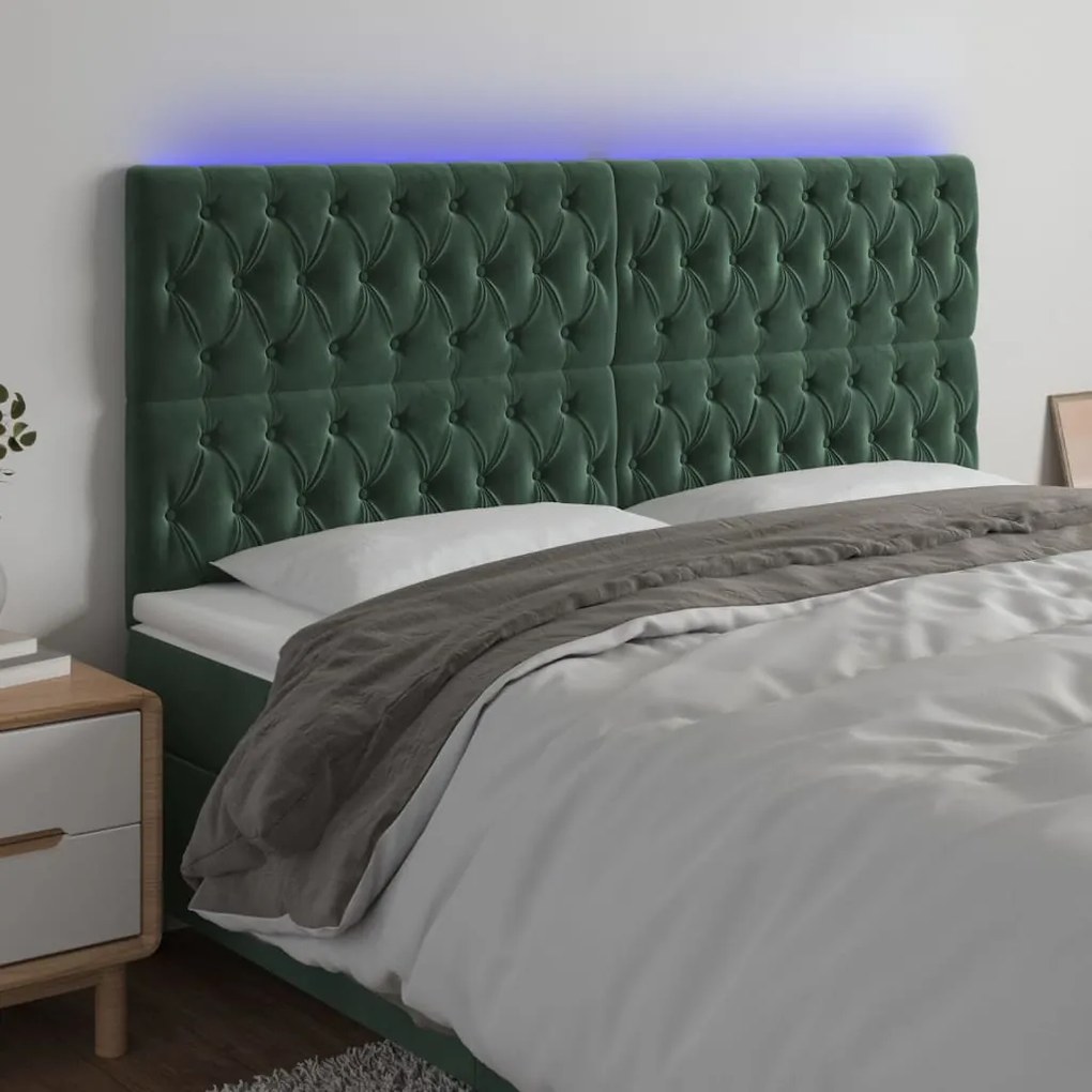 Κεφαλάρι Κρεβατιού LED Σκούρο Πράσινο 200x7x118/128 εκ.