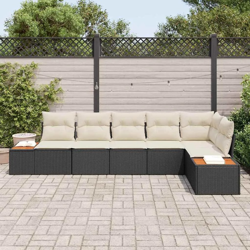 vidaXL Σετ Καναπέ Κήπου 6 pcs Μαύρο και κρεμ 319 x 154 x 85 εκ.
