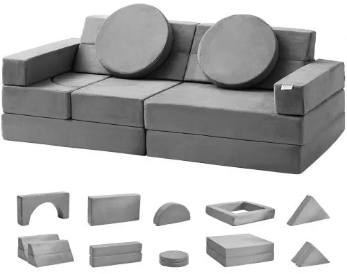 VEVOR Play Couch, 15pcs Modular Kids Nugget Couch, Toddler Foam Sofa Couch with High-density 25D Sponge for Playing, Creativing, Sleeping, Imaginative Kids Furniture for Bedroom and Playroom