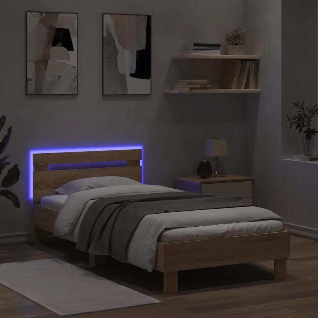 Πλαίσιο Κρεβατιού με Κεφαλάρι/LED Sonoma δρυς 90x200 εκ. - Καφέ