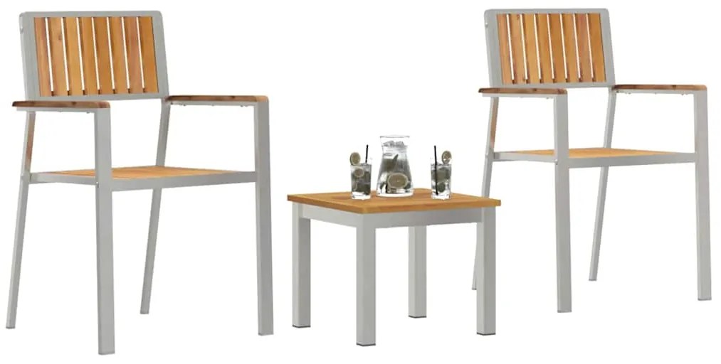 vidaXL Σέτ φαγητού για κήπο 3 pcs Καφέ Στερεό Ξύλο Τίκ