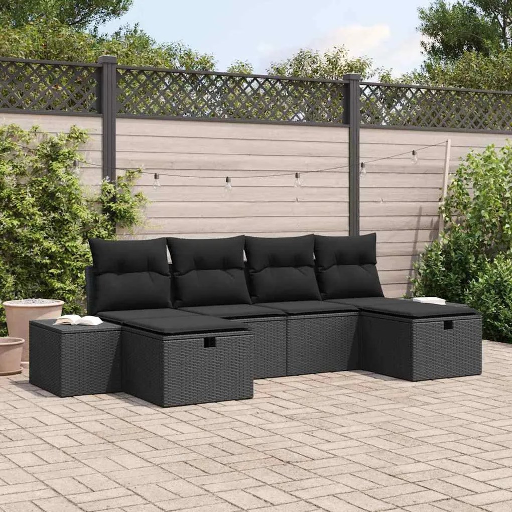 vidaXL Σετ Καναπέ Κήπου 6 pcs Μαύρο 55 x 62 x 69 εκ Πολυ ράταν