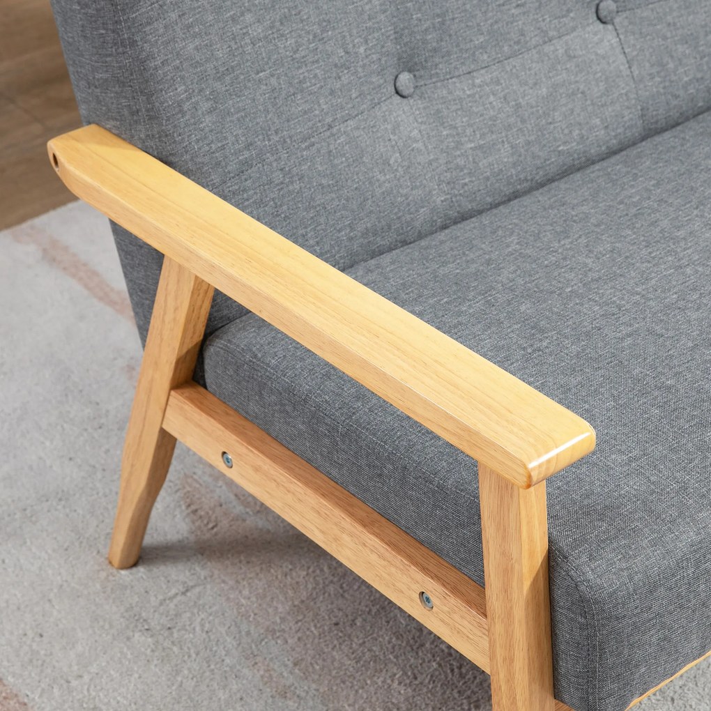 HOMCOM Τριθέσιος Καναπές Ταπετσαρίας, Ξύλο Καουτσούκ, 154,5 x 69,5 x 73 εκ., Γκρι