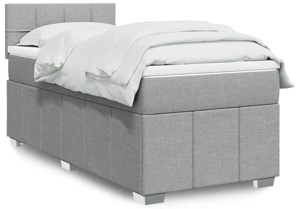vidaXL Κρεβάτι Boxspring με Στρώμα Ανοιχτό Γκρι 100x200 εκ. Υφασμάτινο