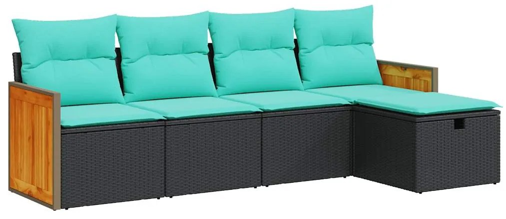 vidaXL Σετ Καναπέ Κήπου 5 Τεμαχίων Μαύρο Συνθετικό Ρατάν με Μαξιλάρια