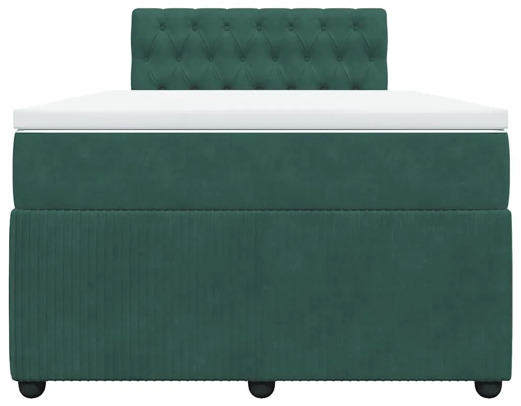 vidaXL Κρεβάτι Boxspring με Στρώμα Σκούρο Πράσινο 120x200εκ. Βελούδινο