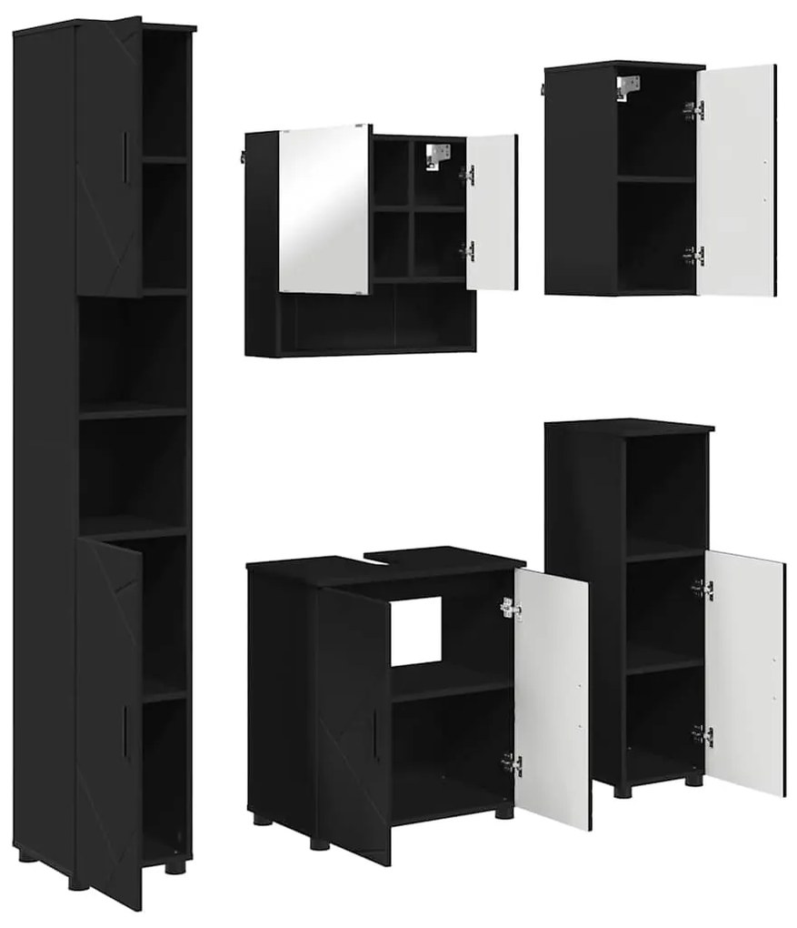 vidaXL Σετ Επίπλων Μπάνιου Επιτοίχιο 5 pcs Μαύρο 61 x 35 x 64 εκ.